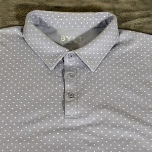 BYLT‎ Premium Basics Lux Polo Shirt Mens 3XL Blue Polka Dot Short Sleeve Stretch